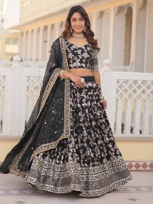 Black sequin and zari embroidered Dola Silk Jacquard lehenga choli 5