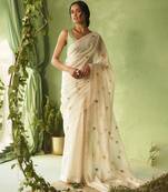 White hand embroidery chanderi saree