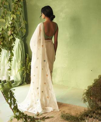 White hand embroidery chanderi saree 4