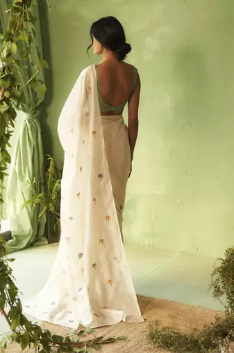 White hand embroidery chanderi saree