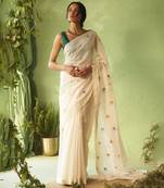 White hand embroidery chanderi saree