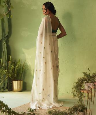 White hand embroidery chanderi saree 2