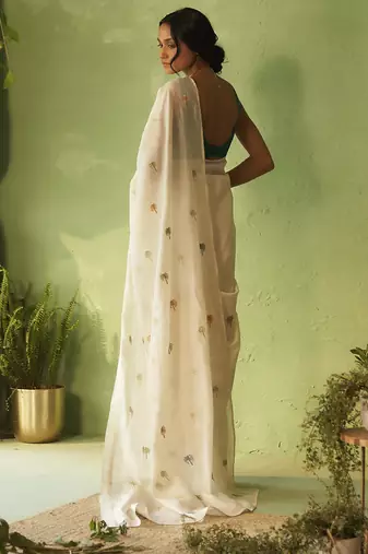 White hand embroidery chanderi saree