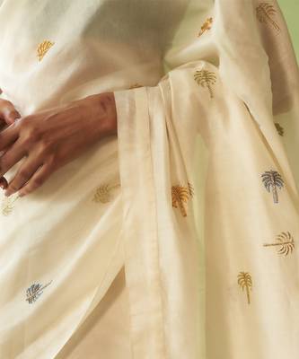 White hand embroidery chanderi saree 4