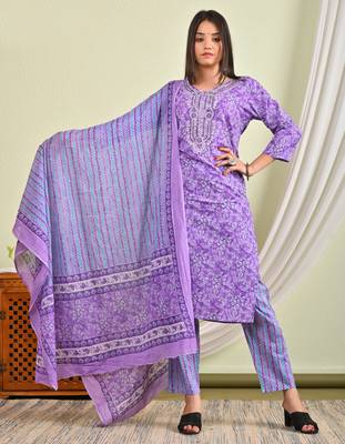 Blue cotton kurti with pant and matching dupatta sets 1