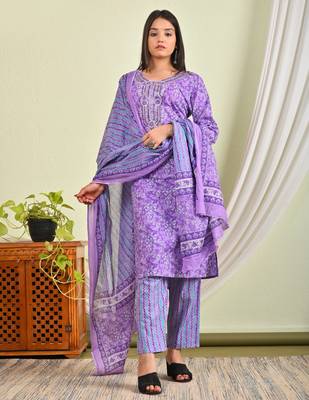 Blue cotton kurti with pant and matching dupatta sets 3
