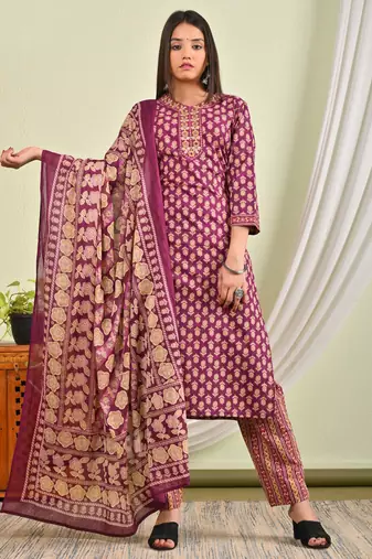 Cotton kurti with pant and matching dupatta sets