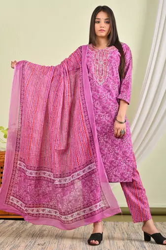 Cotton kurti with pant and matching dupatta sets