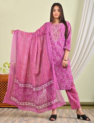 Cotton kurti with pant and matching dupatta sets 2