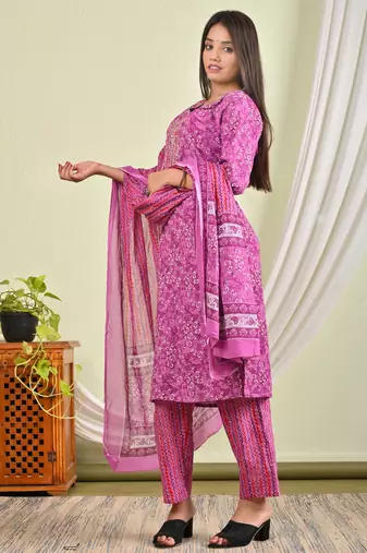 Cotton kurti with pant and matching dupatta sets