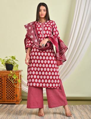 cotton kurti with pant and matching dupatta sets 1
