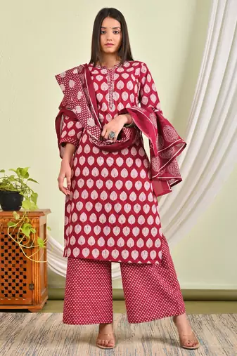 cotton kurti with pant and matching dupatta sets