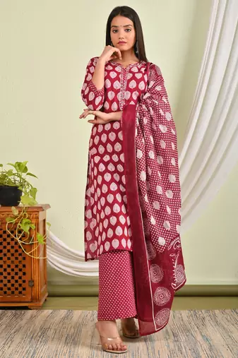 cotton kurti with pant and matching dupatta sets