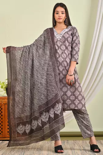 Cotton kurti with pant and matching dupatta sets
