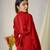 Maroon tropical twill plain cusffed slessves shirt midi derss