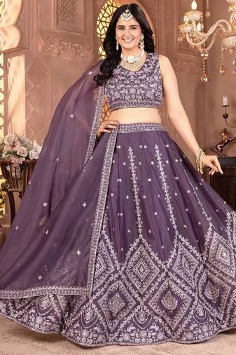 purple Wedding Lehenga Choli for Women