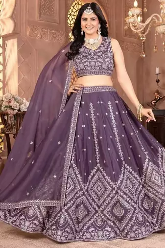 purple Wedding Lehenga Choli for Women