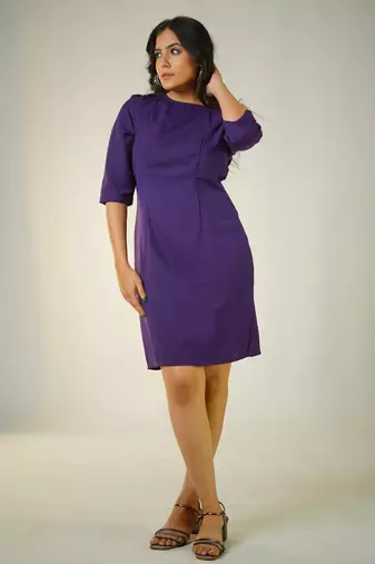 Purple poly moss plain a-line midi dress western