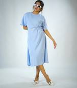 Ligth blue moss plain satin twill satin knot dress western