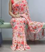 Peach floral printed weightless saree with unstitched blouse