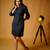 Black poly moss plain midi boat neck dress western