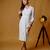 White crepe lycra plain fit and flare shirt dress western