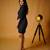 Black poly moss plain midi boat neck dress western