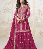Pink chinon silk embroidered sharara suit