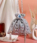 Celestia Mirror Embellished Potli Bag – Icy Blue Sparkle (9 x 8.5 in)