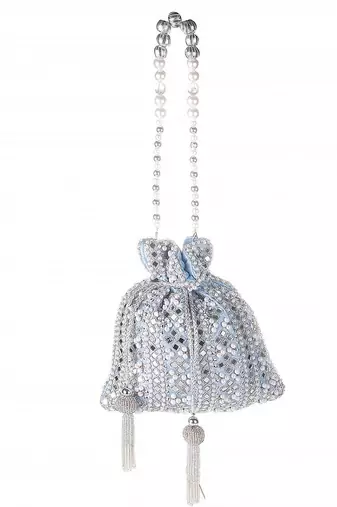 Celestia Mirror Embellished Potli Bag – Icy Blue Sparkle (9 x 8.5 in)