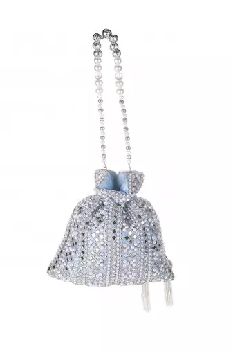 Celestia Mirror Embellished Potli Bag – Icy Blue Sparkle (9 x 8.5 in)