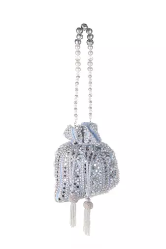 Celestia Mirror Embellished Potli Bag – Icy Blue Sparkle (9 x 8.5 in)