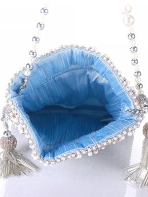 Celestia Mirror Embellished Potli Bag – Icy Blue Sparkle (9 x 8.5 in) 5