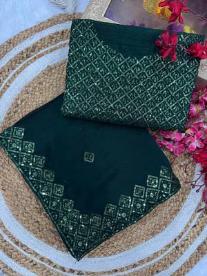 dark green sequin embroidered rangoli silk blend saree 4