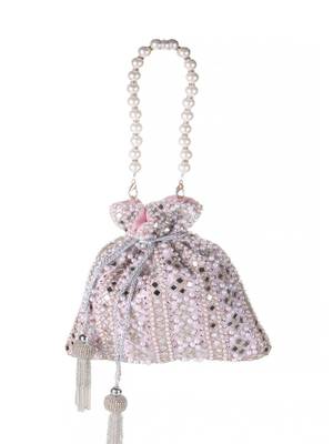 Roselia Mirror Embellished Potli Bag – Blush Pink Elegance (9 x 8.5 in) 2