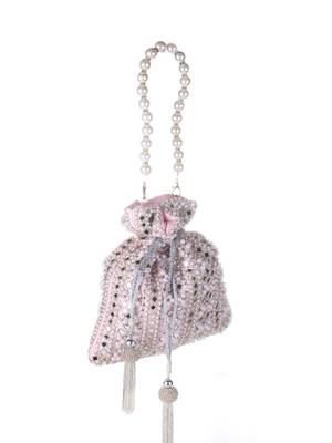 Roselia Mirror Embellished Potli Bag – Blush Pink Elegance (9 x 8.5 in) 3
