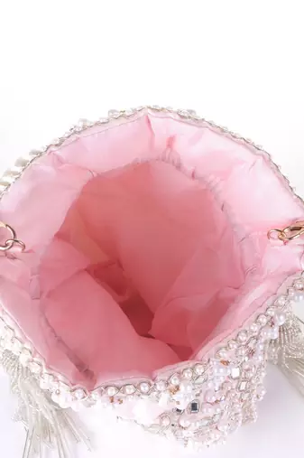 Roselia Mirror Embellished Potli Bag – Blush Pink Elegance (9 x 8.5 in)