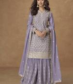 Lavender chinon silk embroidered palazzo suit