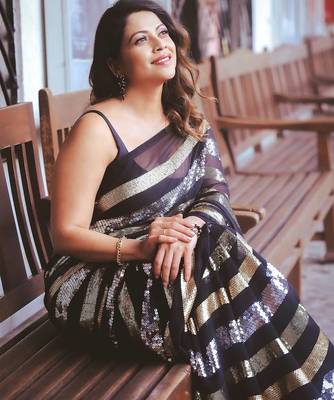 black triple sequin embroidered georgette saree 2