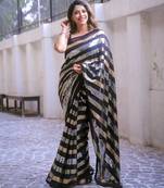 black triple sequin embroidered georgette saree