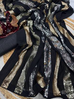 black triple sequin embroidered georgette saree 5