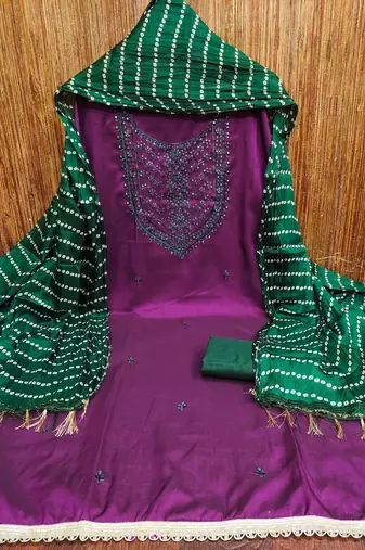 Women's purple embroidered dress material