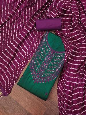 Women's dark green embroidered dress material 1