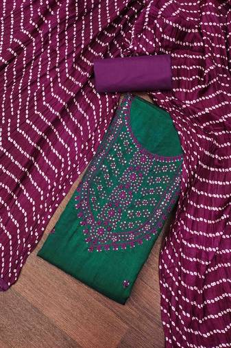Women's dark green embroidered dress material