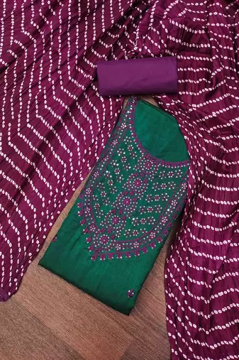 Women's dark green embroidered dress material
