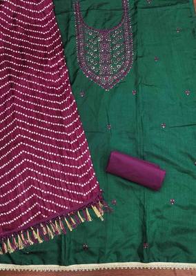 Women's dark green embroidered dress material 3