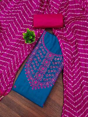 Women's blue embroidered dress material 1