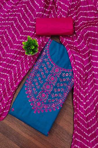 Women's blue embroidered dress material