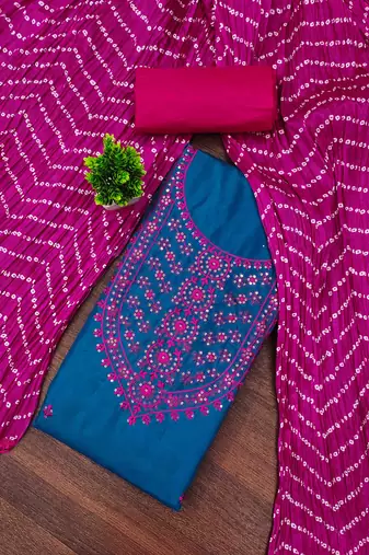 Women's blue embroidered dress material