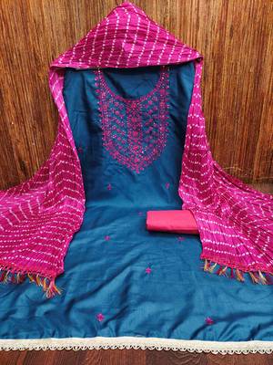 Women's blue embroidered dress material 2